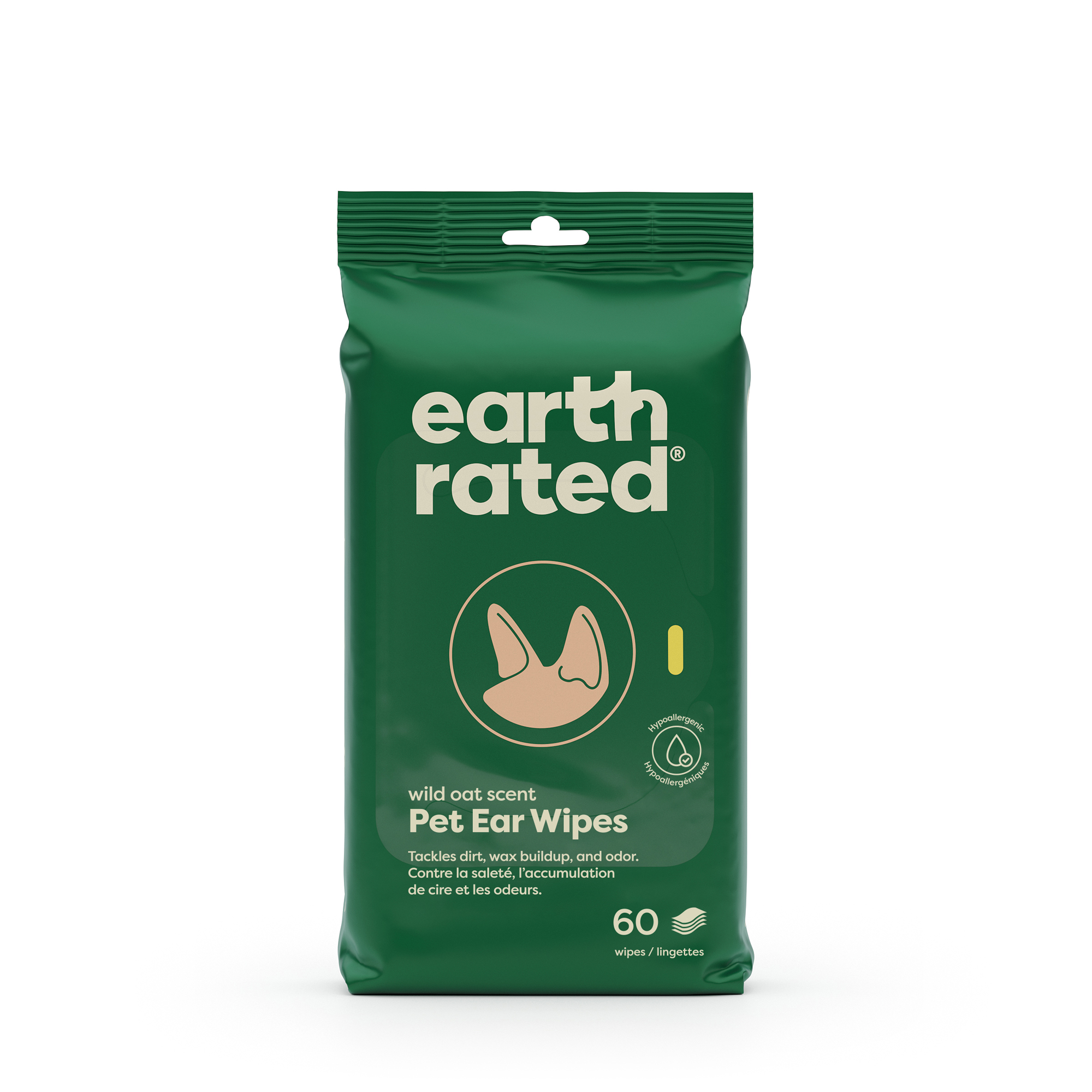 130283_Dogs_Earth Rated Pet Ear Wipes_Wild Oat Scent, Pack of 60